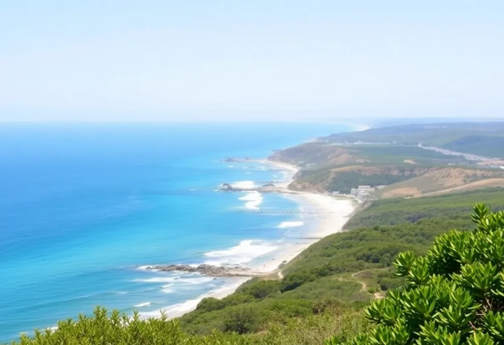 Coastal view of Coronado with greenery and blue ocean.