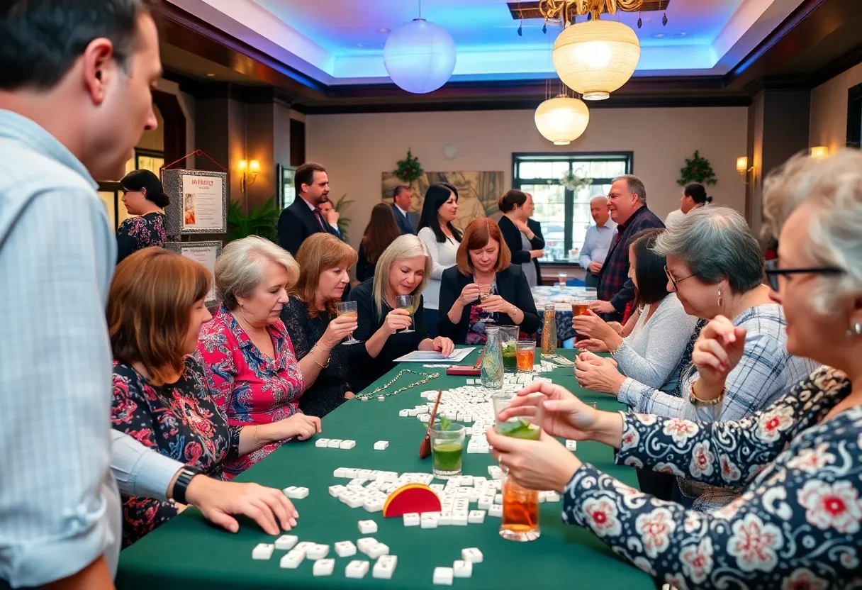 Attendees enjoying a fundraising event in Coronado with Mahjong, shopping, and cocktails.