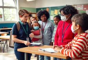 Parents discussing health alert regarding whooping cough