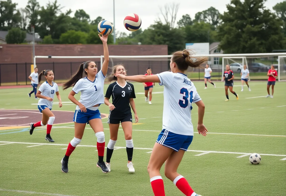 Girls volleyball and soccer teams from Coronado High School competing in a match.