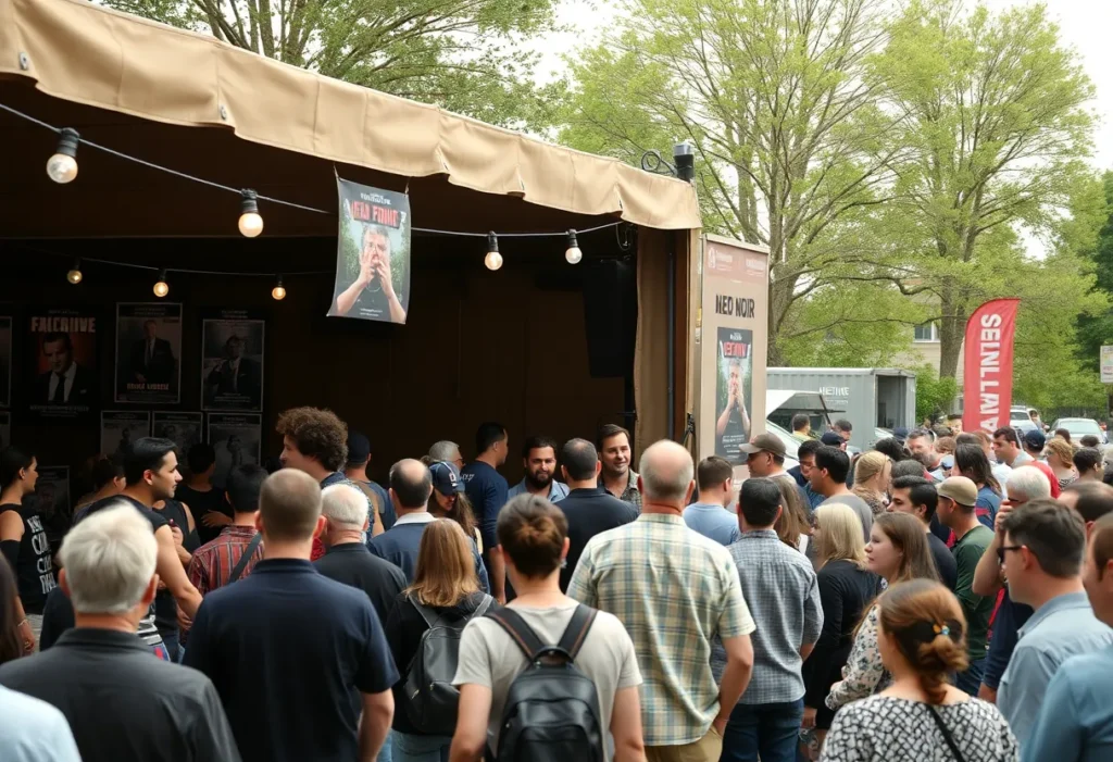 Scene from Coronado Island Film Festival with attendees and film posters.