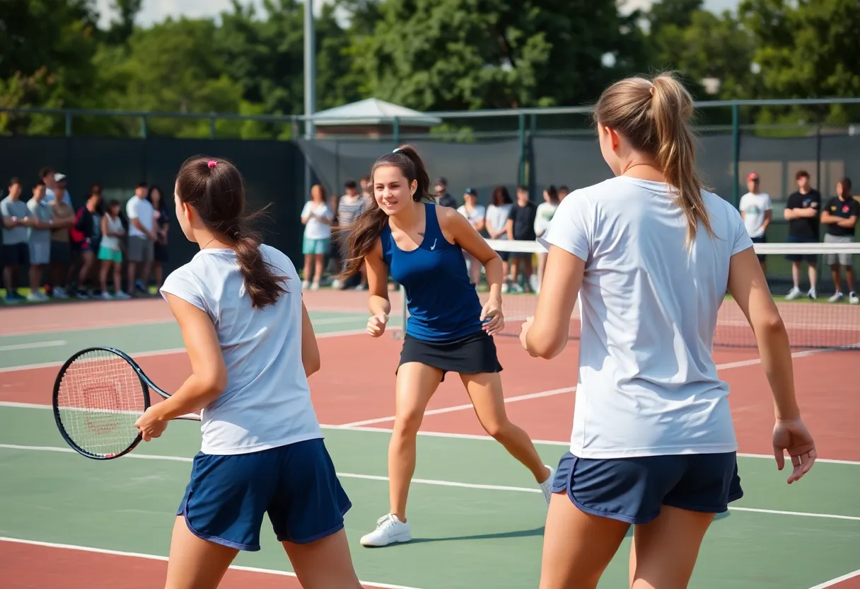Girls tennis players competing in a match