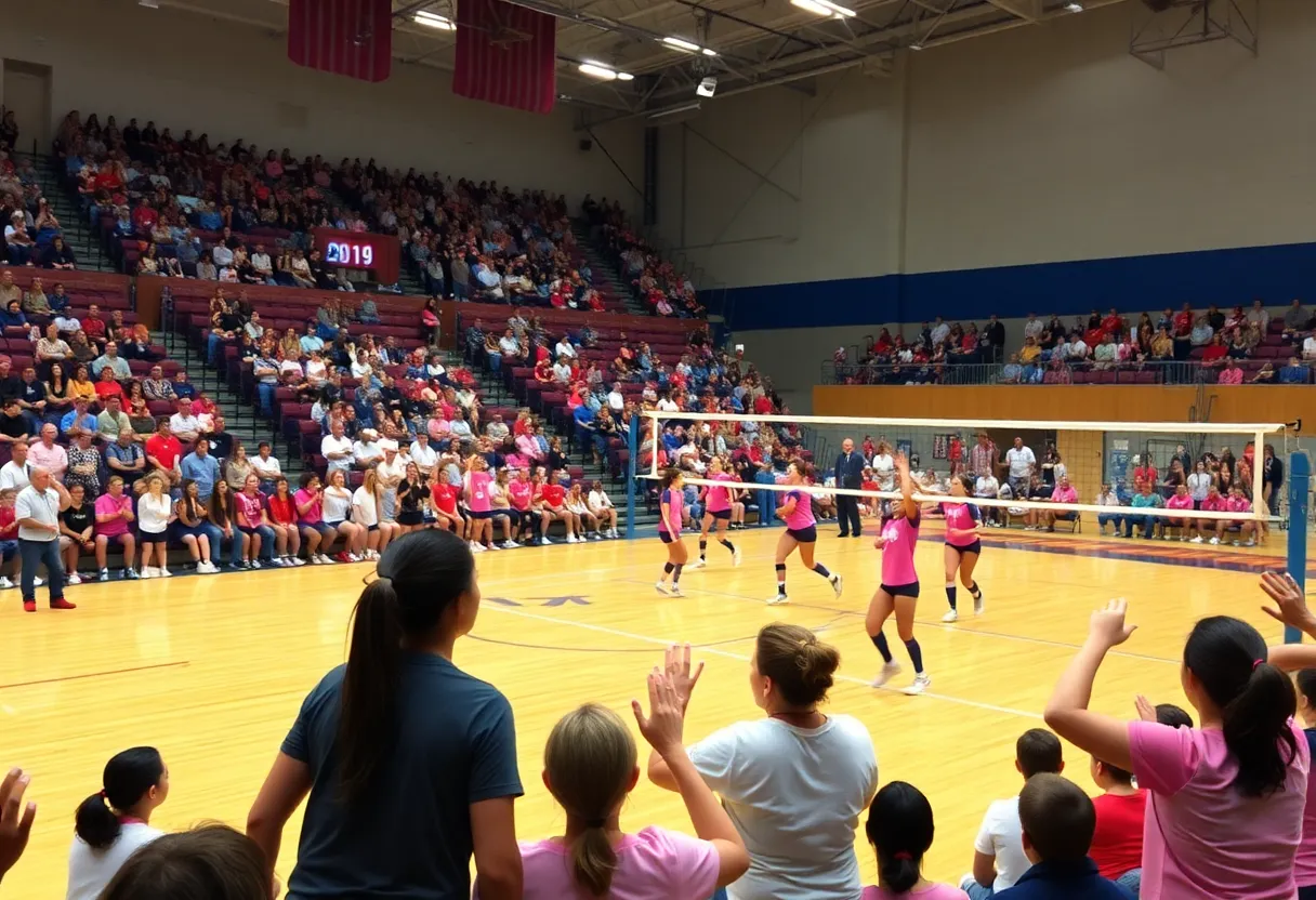 Action shot of the volleyball match between Coronado Islanders and Cathedral Catholic Dons