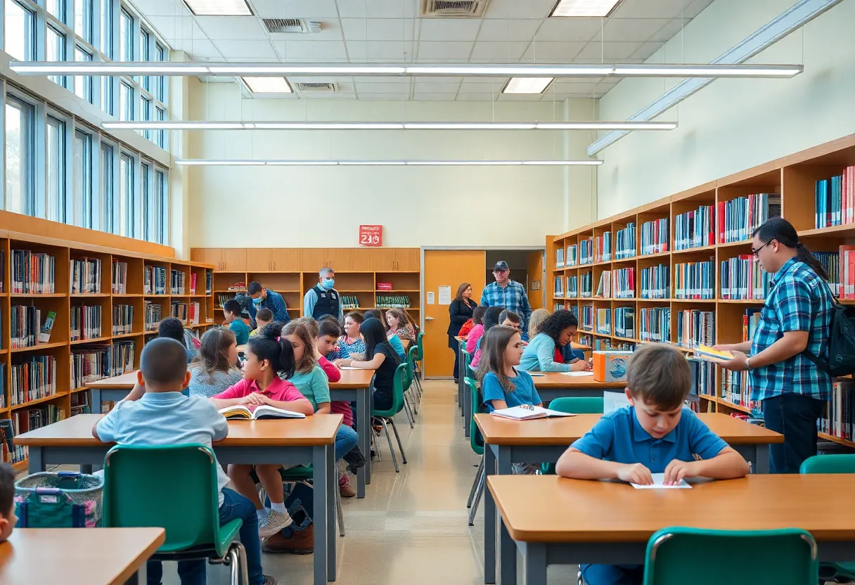 Library at Coronado Middle School with students and books