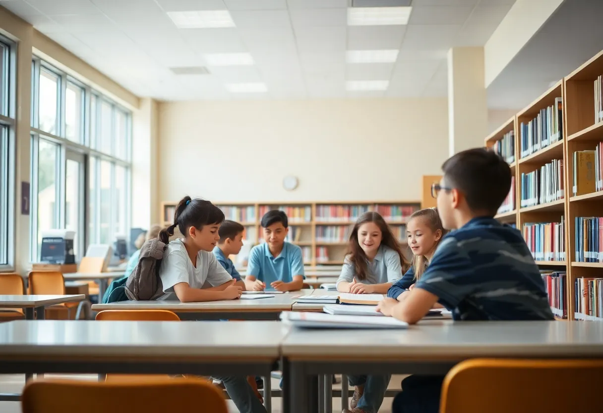 Students studying in the Coronado Middle School library