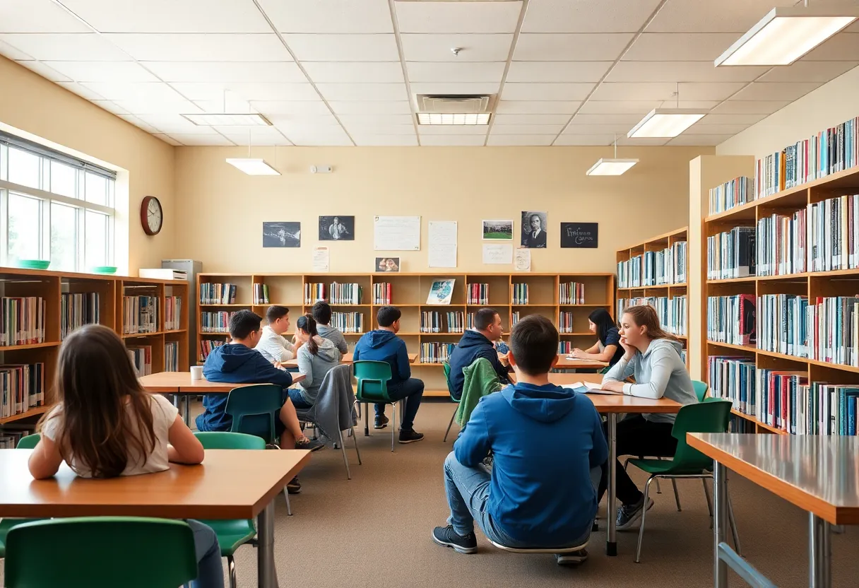 Interior of Coronado Middle School Library showing students studying