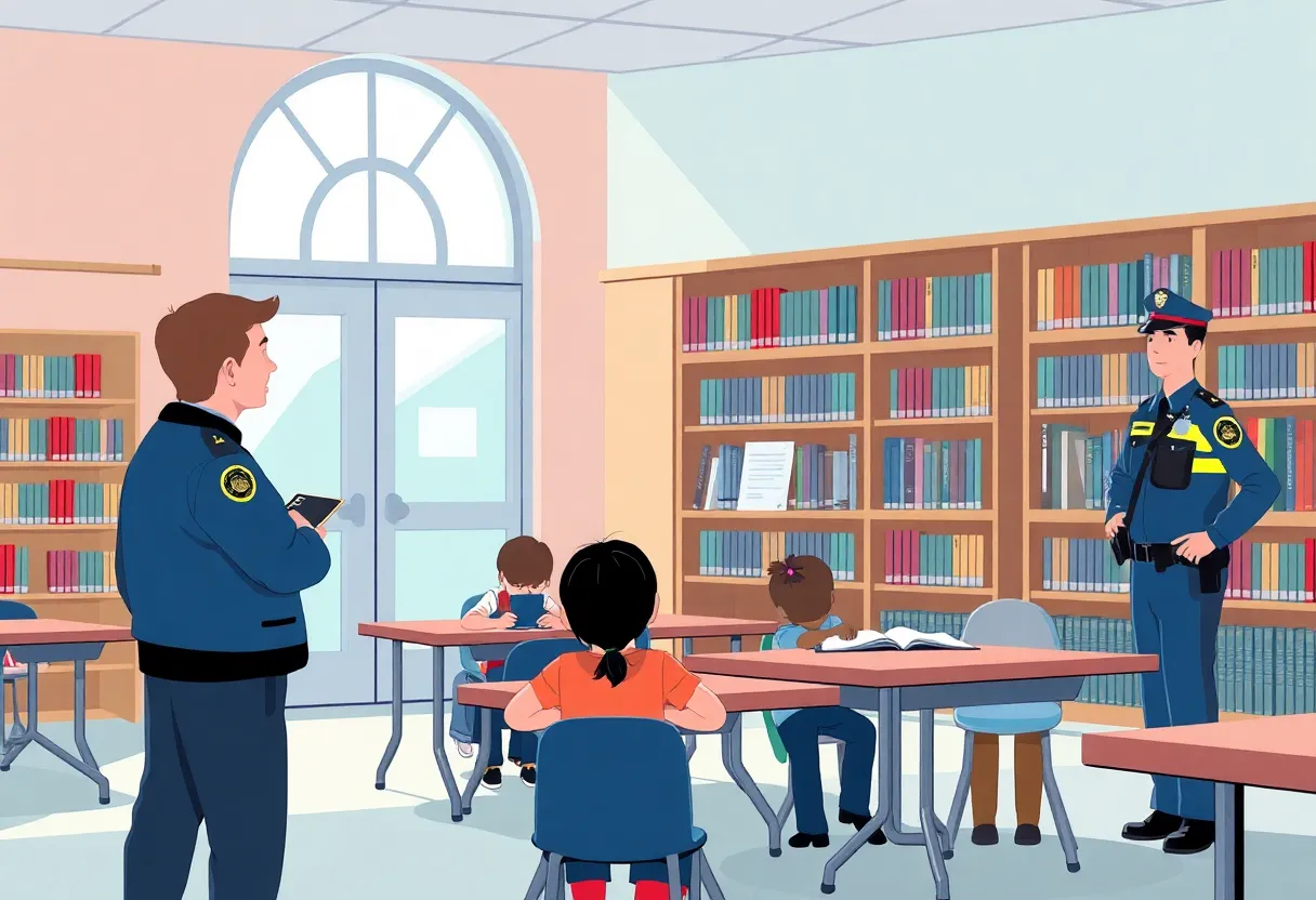 Police officers outside Coronado Middle School library