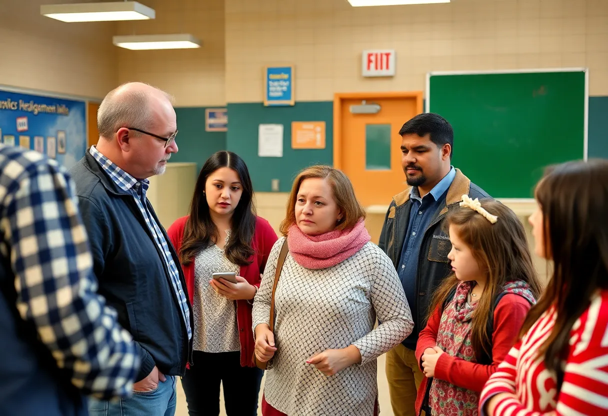 Community members discussing safety measures at Coronado Middle School