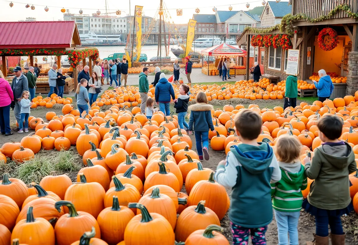 Families enjoying the pumpkin patch at Coronado Ferry Landing