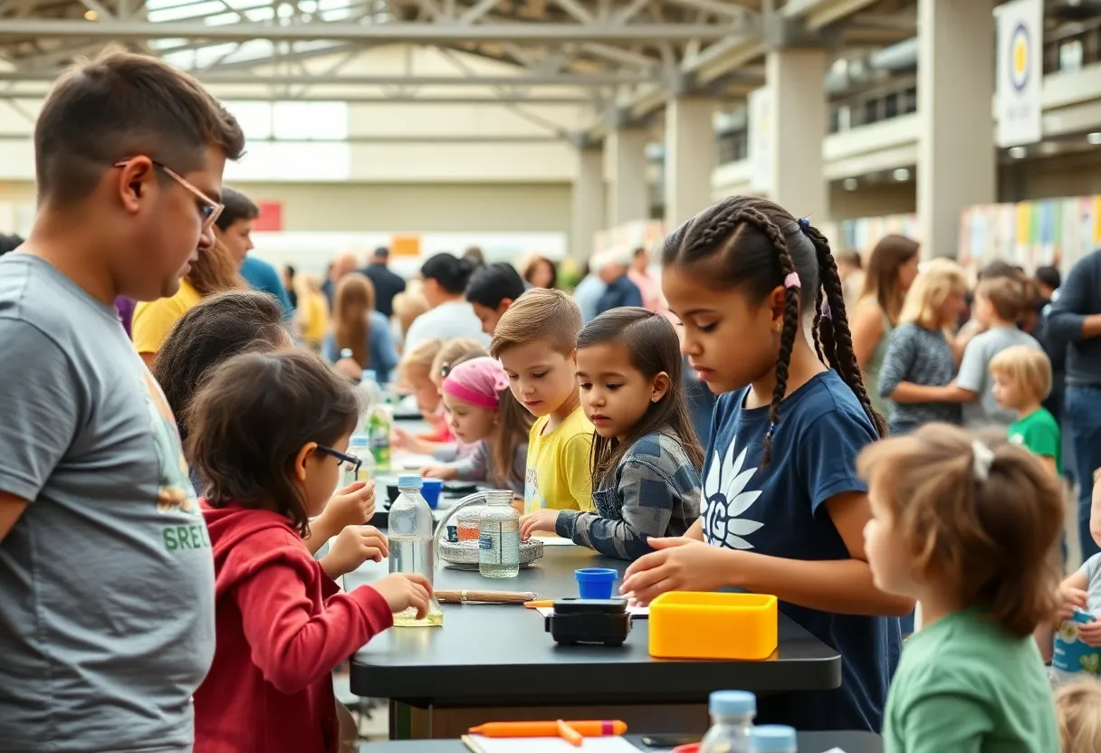 Families and children enjoying the activities at Coronado's STEM Fair