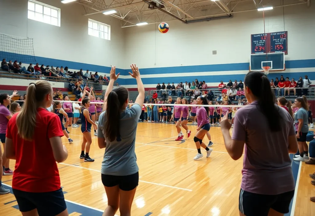 Coronado Islanders playing against Scripps Ranch Falcons in a volleyball match.