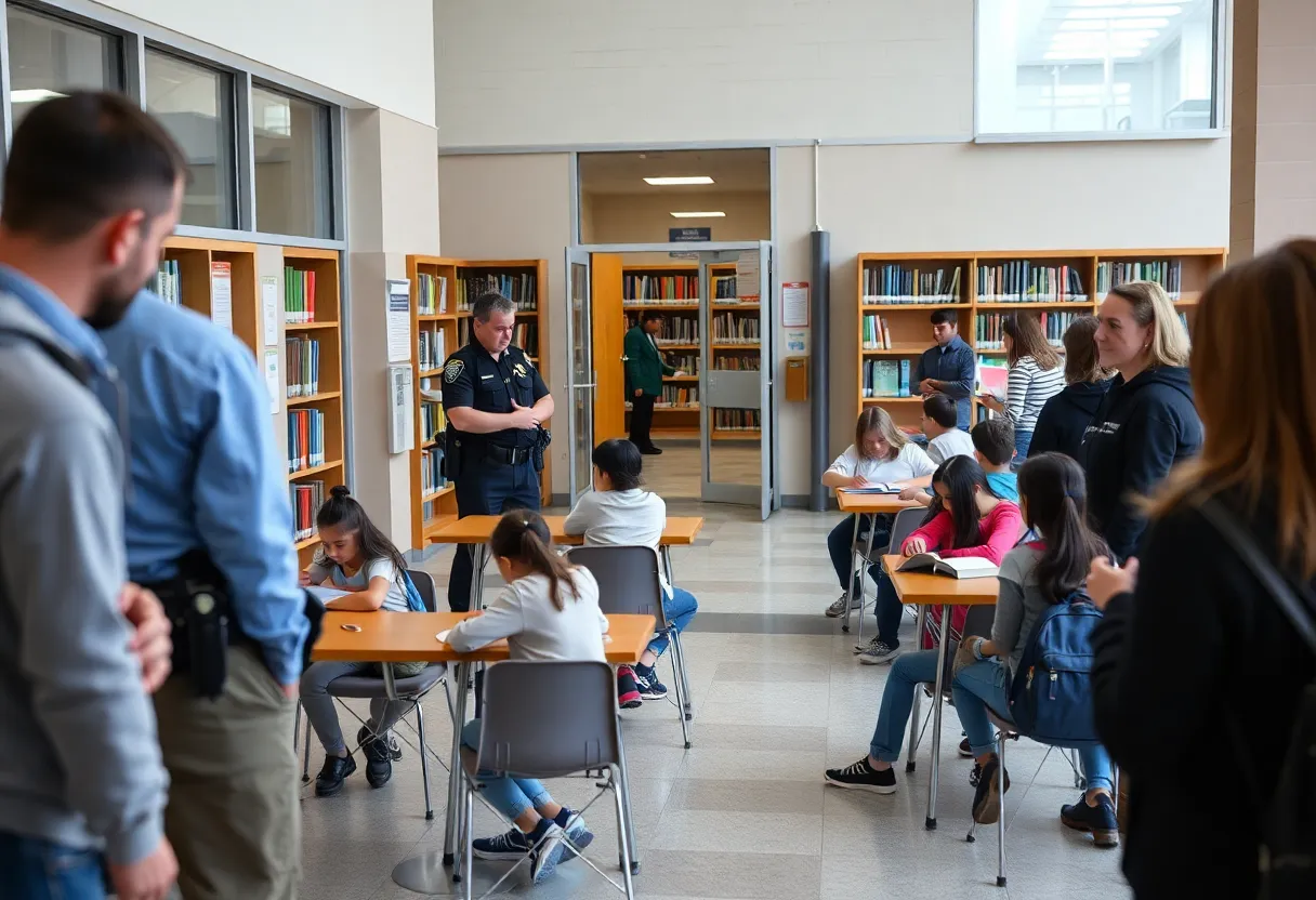 Police outside a school library after an incident