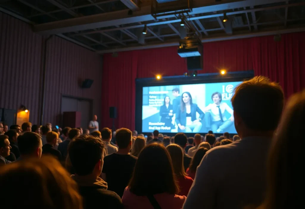 Audience watching the premiere of a documentary at a film festival