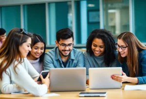 Students engaged in digital skills training at a community college