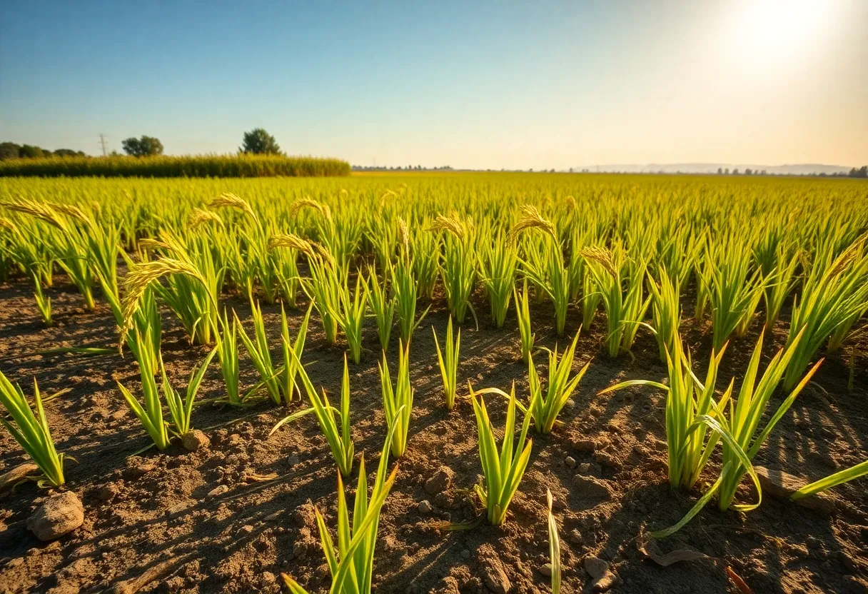 Drought-affected rice field in California
