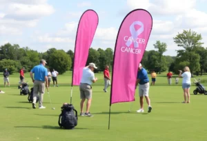 Participants playing golf at Fore the Fleet tournament supporting Naval Aviation families