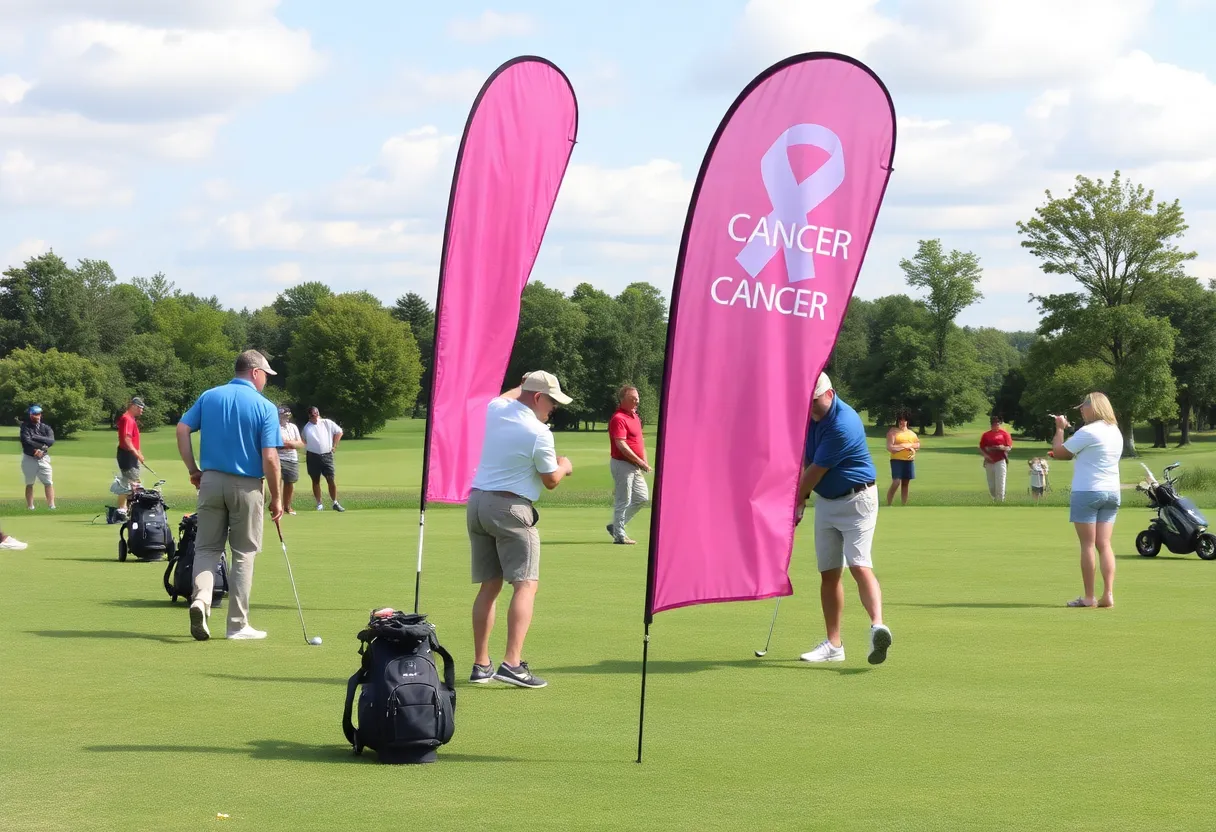 Participants playing golf at Fore the Fleet tournament supporting Naval Aviation families