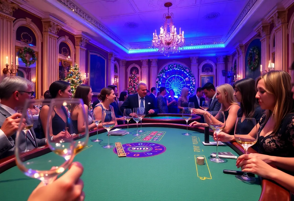 Elegant after party at Hotel del Coronado with casino games and wine.