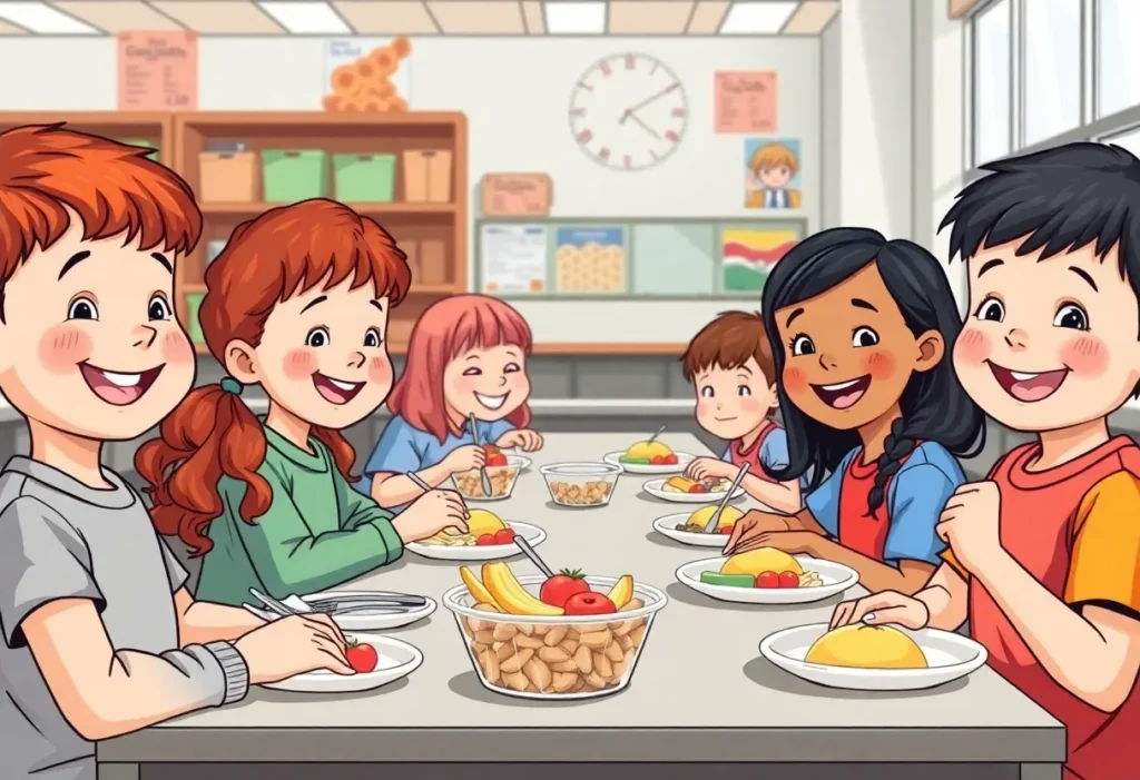Children enjoying healthy meals in a cafeteria