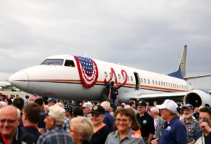 Veterans celebrating after an Honor Flight mission at the airport