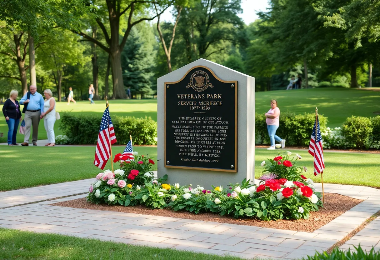 Memorial plaque surrounded by viewers honoring Maj. Robert L. Barto