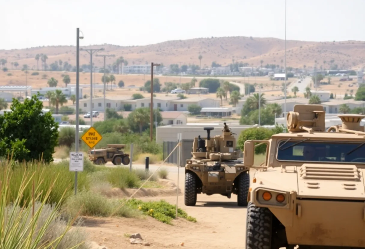 Military training exercise at Camp Pendleton with safety protocols visible