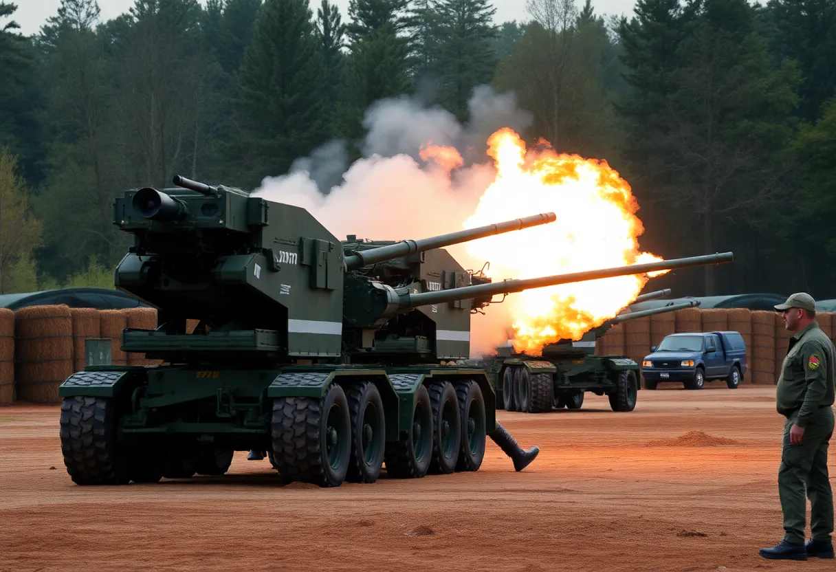 Military personnel conducting training exercises with artillery
