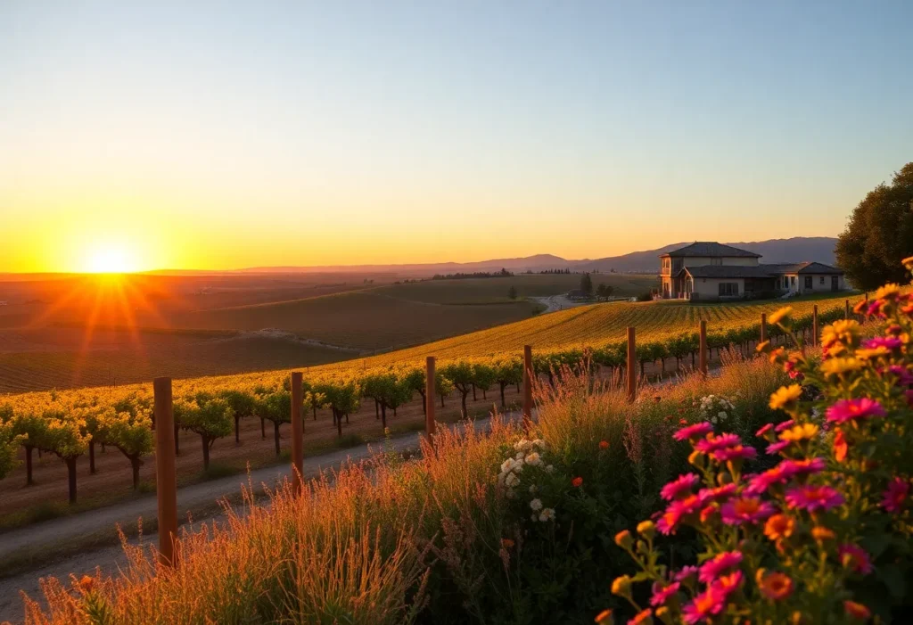 Breathtaking sunset over vineyards in Murrieta, California.