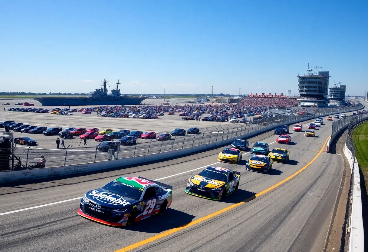 NASCAR race on an active military base with aircraft carriers