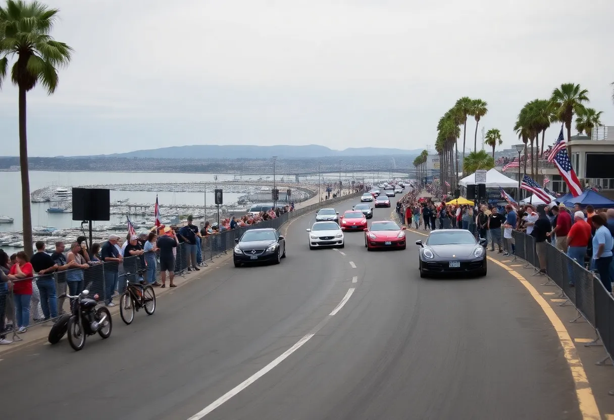 NASCAR race cars on street course at Naval Base Coronado