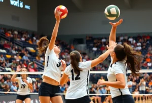 Pepperdine women's volleyball team in action during a match