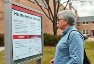 Parent reading health alert at school regarding pertussis