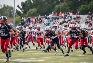 High school football players competing during a game