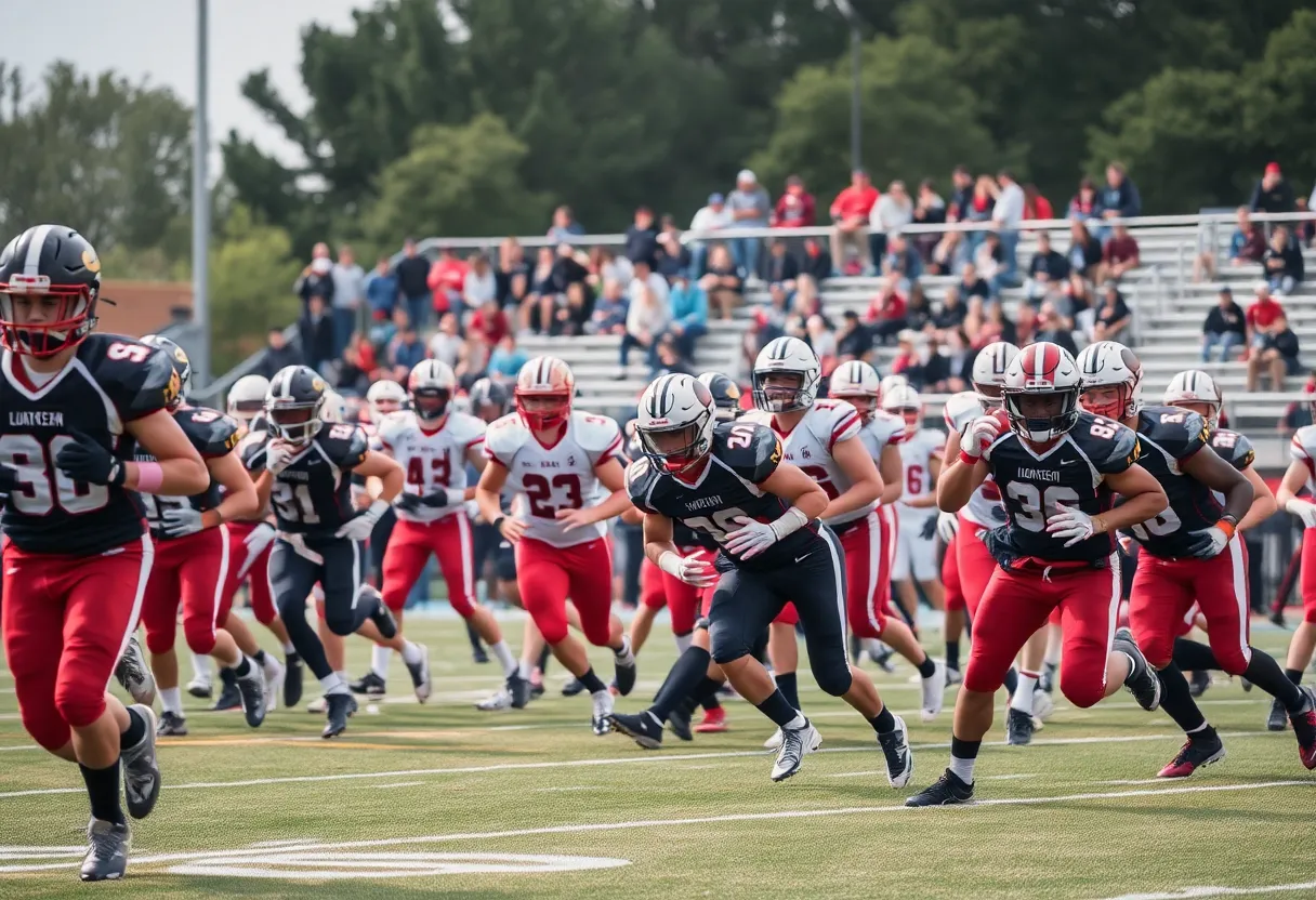 High school football players competing during a game
