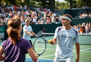 San Diego State men's tennis team playing in a match