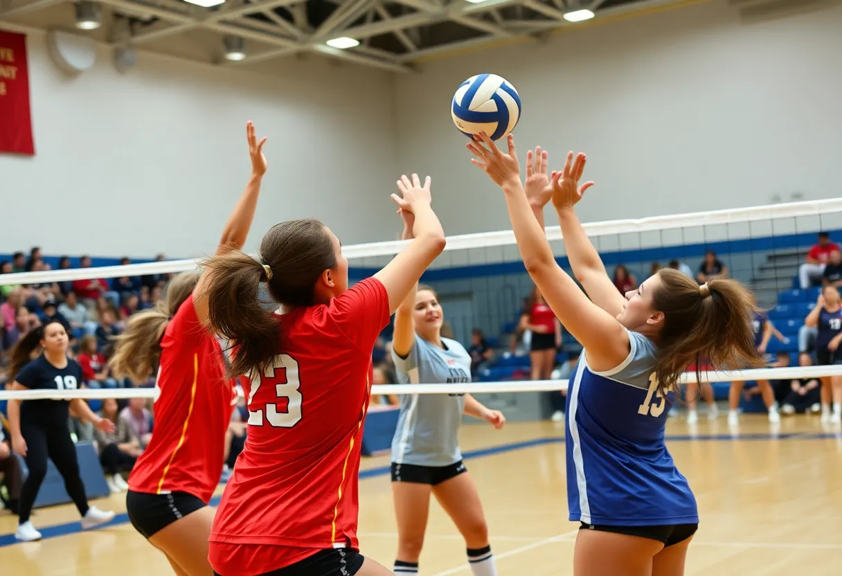 SDSU women's volleyball team in action during a game