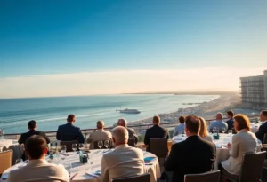 Conference attendees discussing maritime energy solutions at Hotel del Coronado