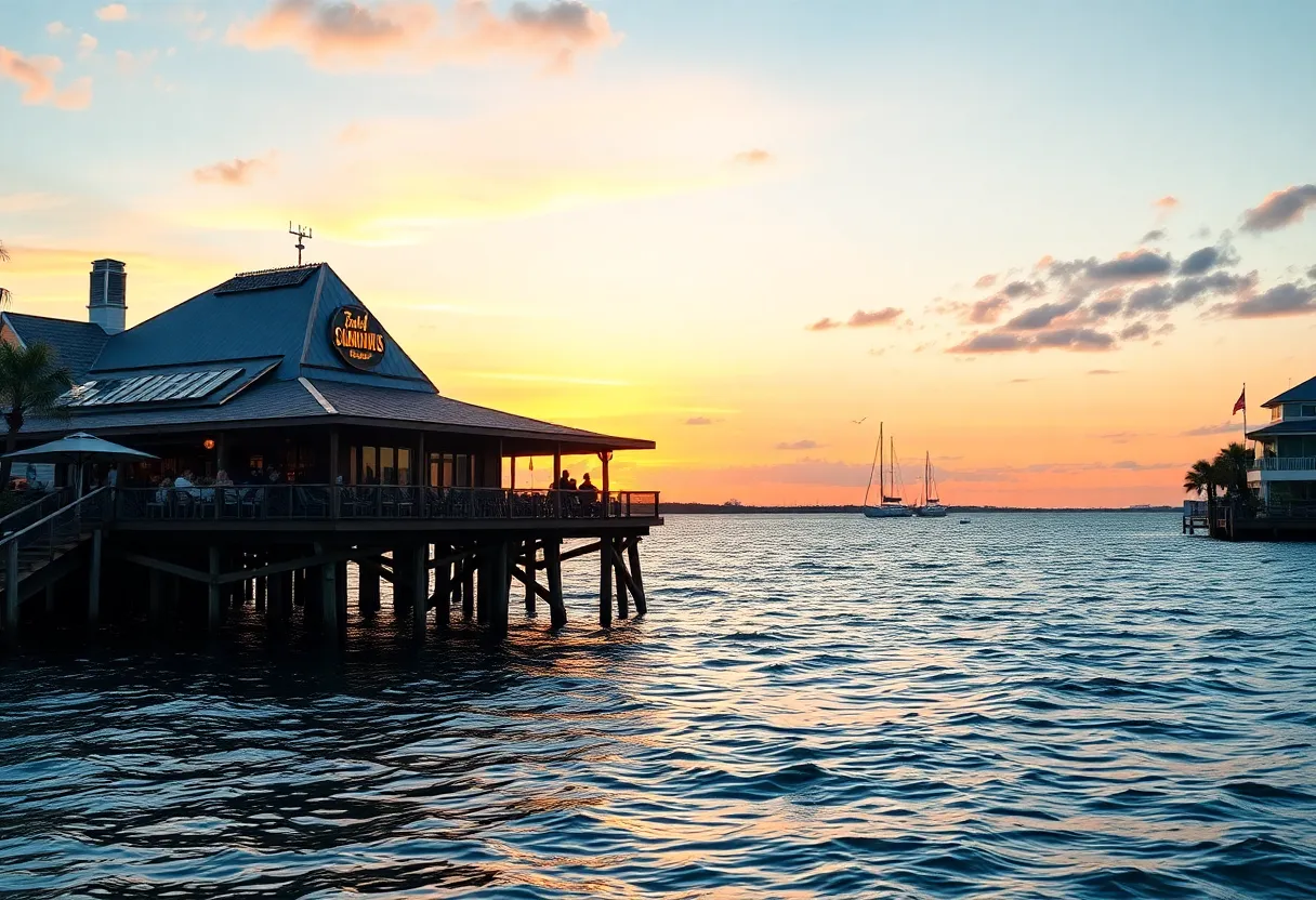 Shorebird restaurant located on stilts over the water in San Diego