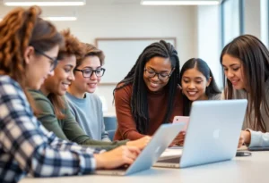 Students participating in a digital workforce skills training program
