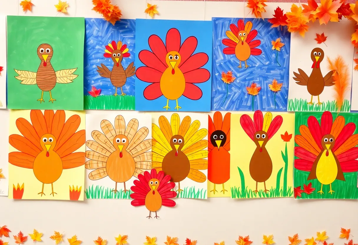 Children's turkey-themed artwork for the Turkey Coloring Contest