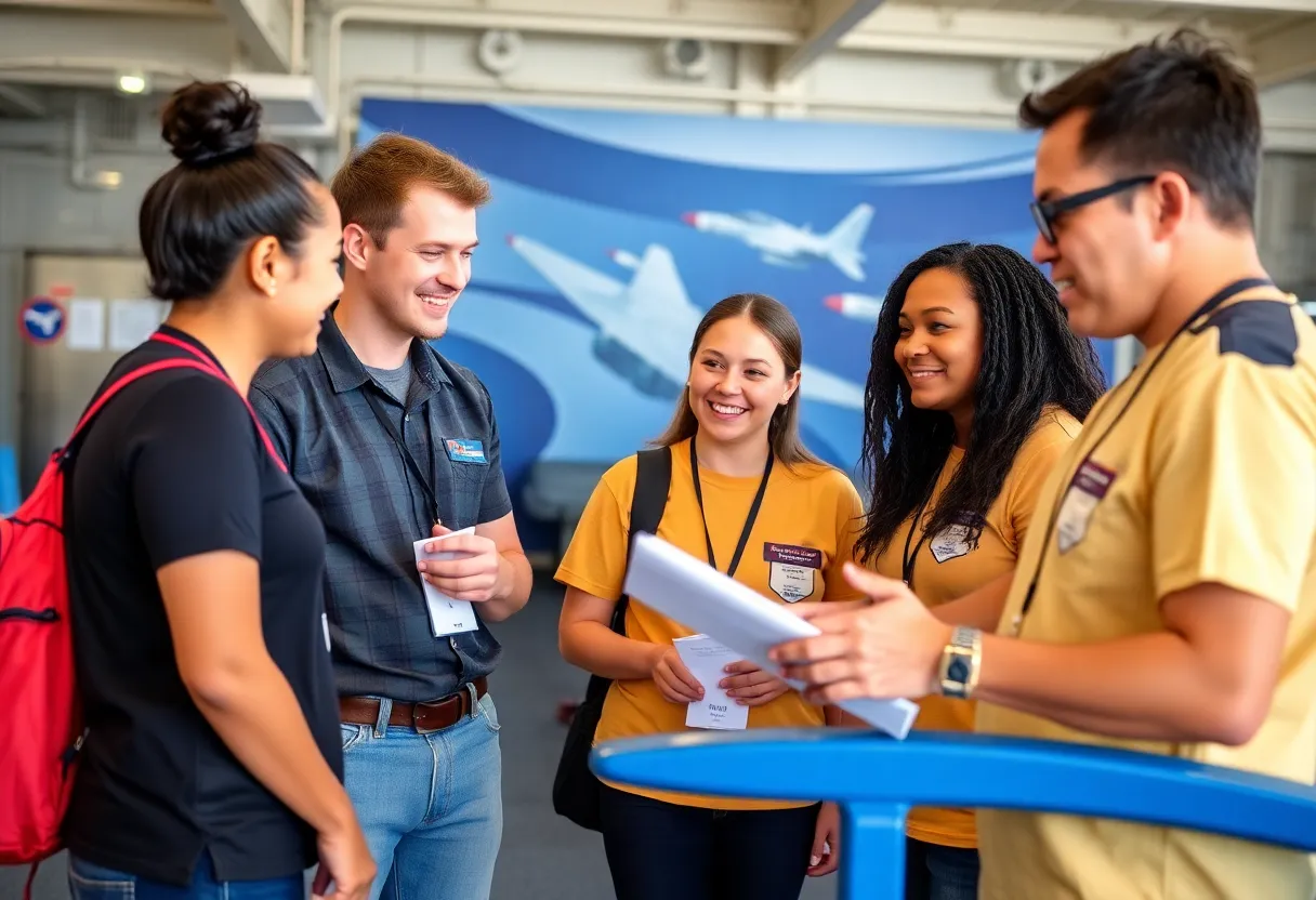 Volunteers at USS Midway Museum interacting with visitors